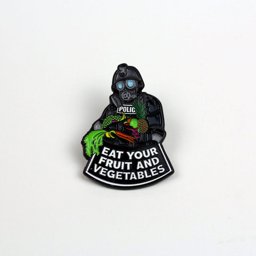 Eat-Fruit-and-Veg-web Police - Eat Your Fruit & Vegetables - Enamel Badge